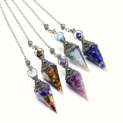 Vintage Style Colorful Crystal Pendulum, 1 Count Gemstone Rainbow Crushed Stone Resin Spiritual Pendulum Accessory, Retro Nat...