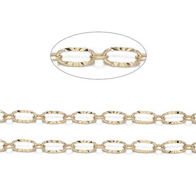 3.28 Feet Brass Textured Oval Link Chains