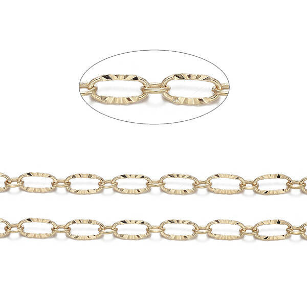 3.28 Feet Brass Textured Oval Link Chains