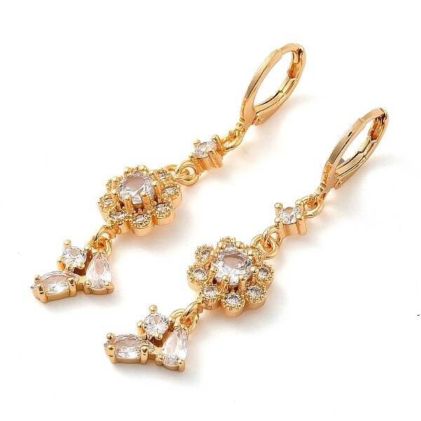 Rack Plating Golden Brass Dangle Leverback Earrings