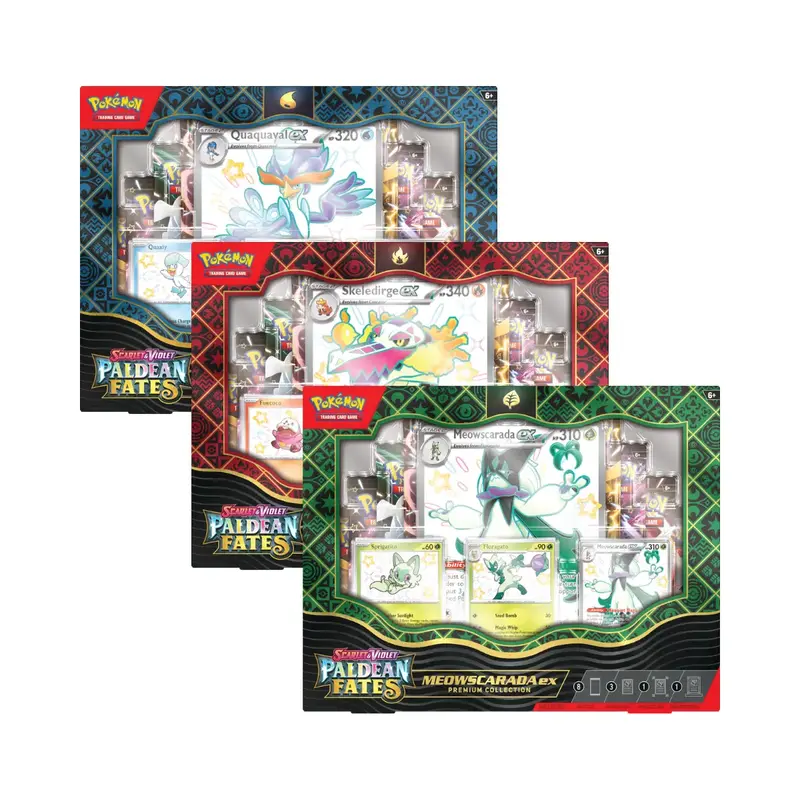 Paldean Fates - Premium Collection - Lot of 3 (Pokemon TCG) Receive 1 of each Meowscarada ex, Skeledirge ex, & Quaquaval ex B...