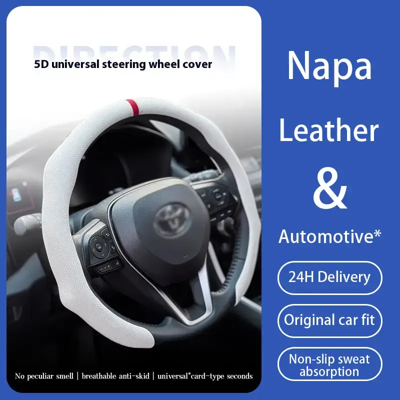 Napa Nappa Leather Centering Mark Steering Wheel Cover Quick Turn Non-Slip Breathable Ultra-Thin Universal Grip Cover Suitabl...