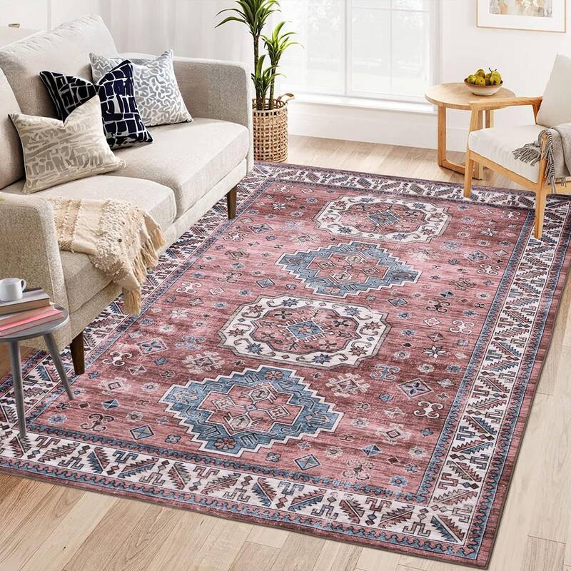 Garvee Vintage Washable Area Rug 5'x7' Boho Rug Faux Cashmere Non Slip Rugs for Living Room Bedroom Oriental Rug Mat Stain Re...