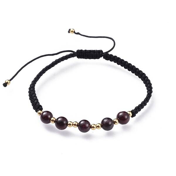 Adjustable Natural Garnet Braided Bead Bracelets