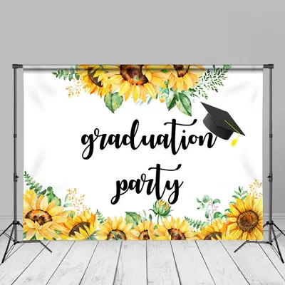 Simple Sunflowers White Grad Party Backdrop For Photo - Aperturee