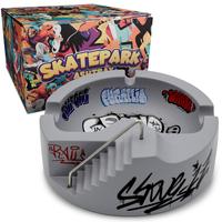 Concrete Skatepark Tray - 100% Solid Concrete, 6.5in Round Base, 2.5in Tall, Graffiti-Inspired Design with Smooth Sloped Bowl...