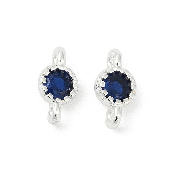 Brass Cubic Zirconia Flat Round Connector Charms