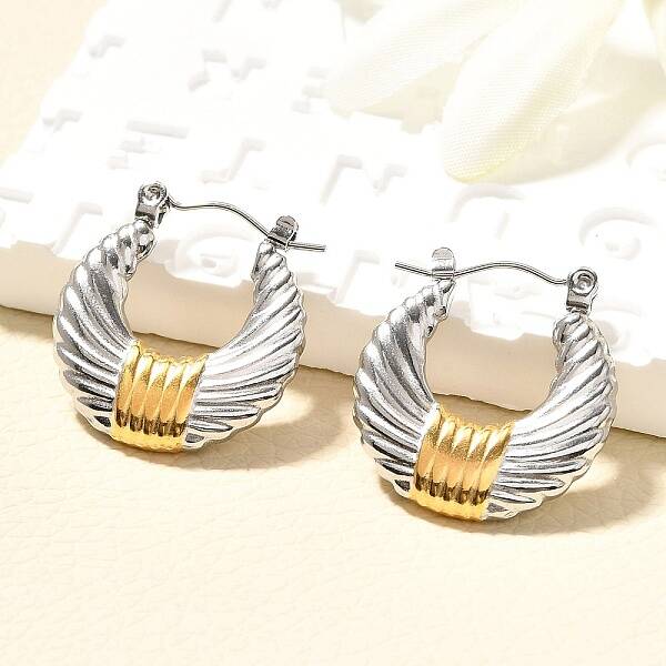 304 Stainless Steel Two Tone Hoop Earrings
