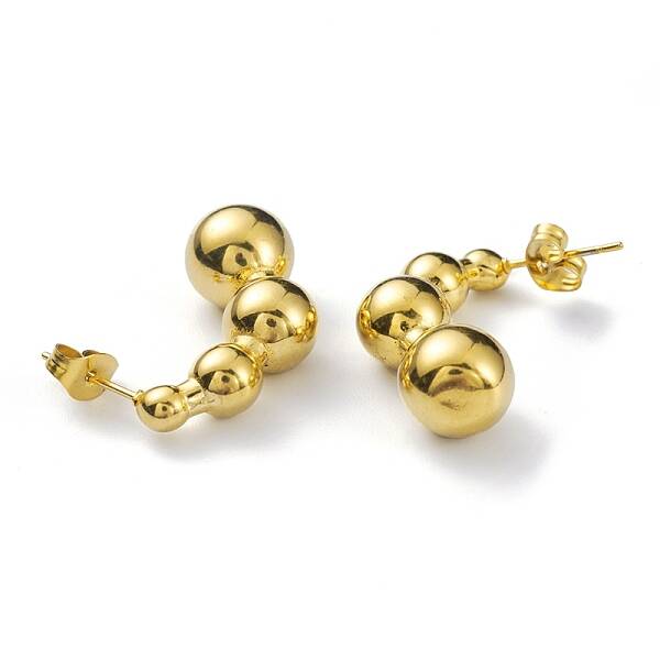 Ion Plating(IP) 304 Stainless Steel Round Ball Beaded Stud Earrings for Women