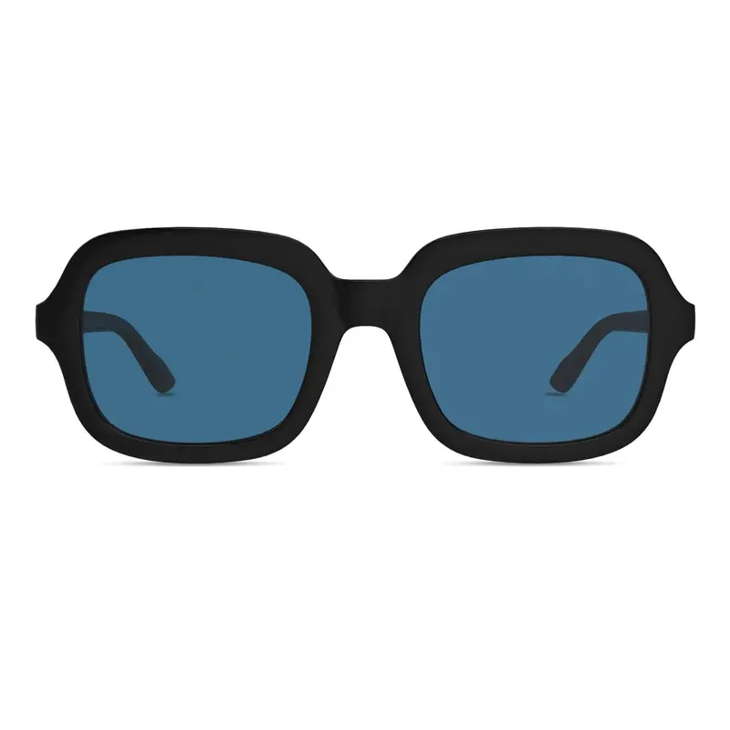 Montenegro Squares Sunglasses in Black with Blue Lens