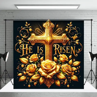 Aperturee Navy Gold Luxury Cross Floral Easter Photo Backdrop, 3X2FT(1MX0.6M), 14 USD, easter backdrops, NYHD6I12-M