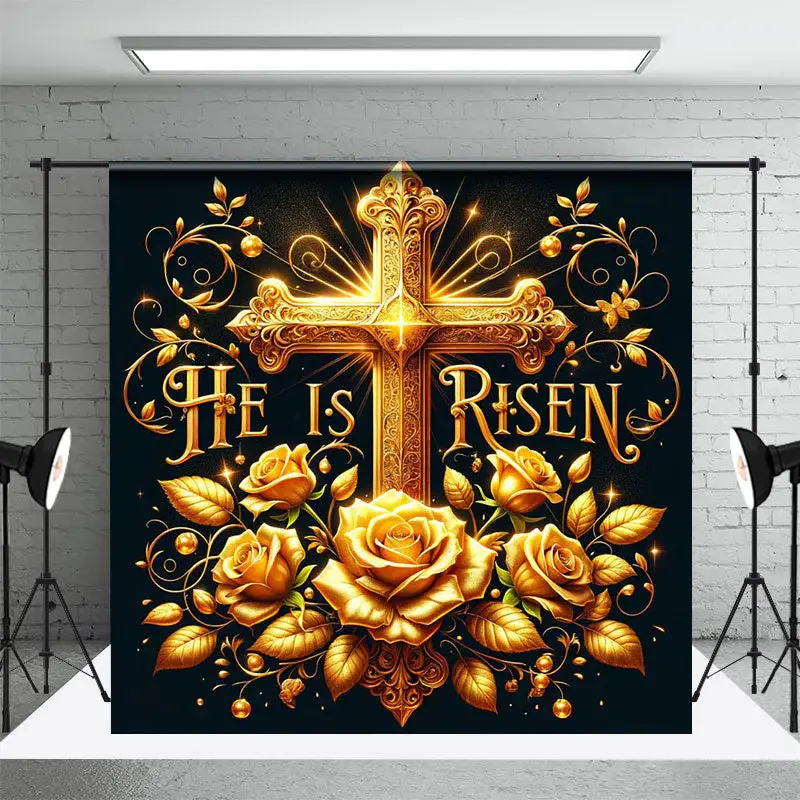 Aperturee Navy Gold Luxury Cross Floral Easter Photo Backdrop, 3X2FT(1MX0.6M), 14 USD, easter backdrops, NYHD6I12-M