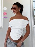 Women's Plain Ruched Off Shoulder Crop Tee, Casual Cap Sleeve T-shirt for Spring & Fall, Women's Clothing for Daily Wear, T S...