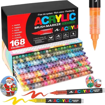 Acrylic Paint Marker Pen Set, 1 Box Acrylic Paint Pen for Wood, Stone, Canvas, Glass, Fabric, Egg, Rock Painting and DIY Craf...