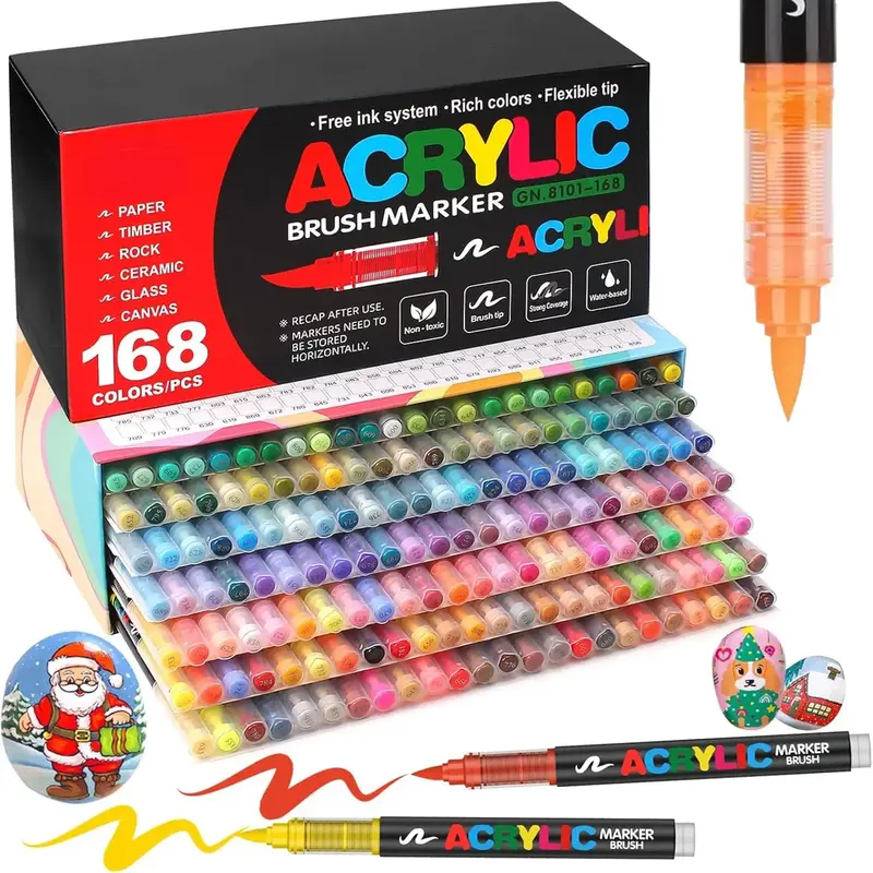 Acrylic Paint Marker Pen Set, 1 Box Acrylic Paint Pen for Wood, Stone, Canvas, Glass, Fabric, Egg, Rock Painting and DIY Craf...