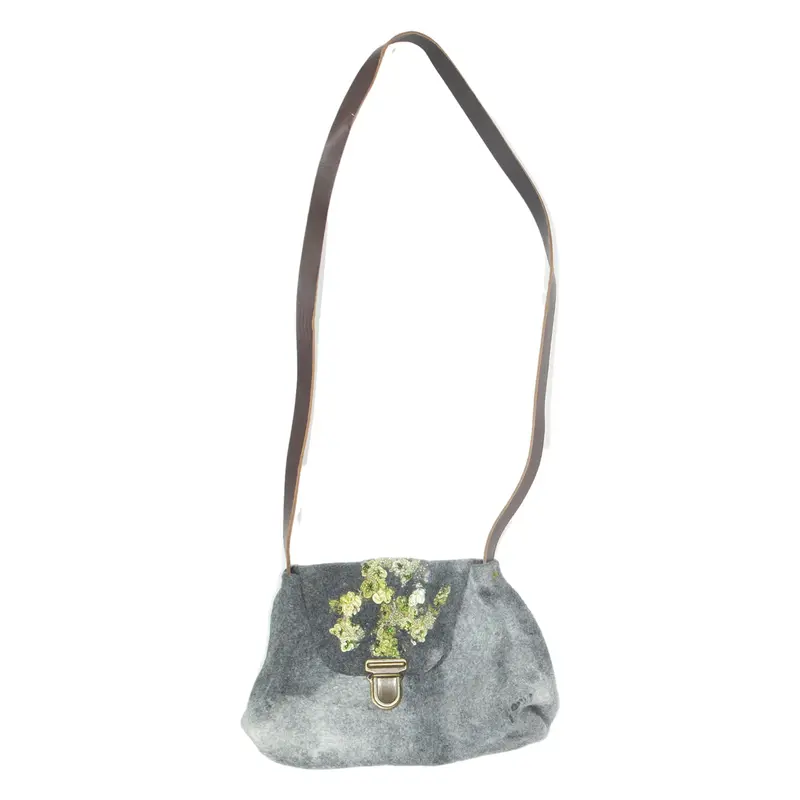 Embroidered Womens Shoulder Bag Grey