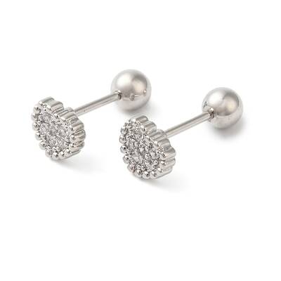 Heart Bow Brass Micro Pave Clear Cubic Zirconia Cartilage Earrings