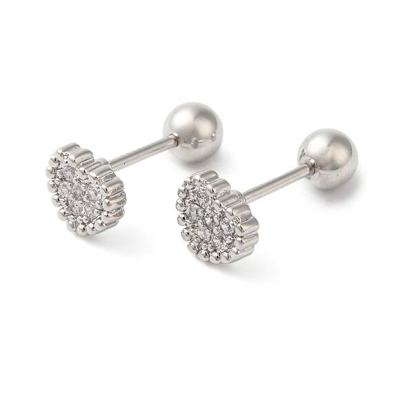 Heart Bow Brass Micro Pave Clear Cubic Zirconia Cartilage Earrings