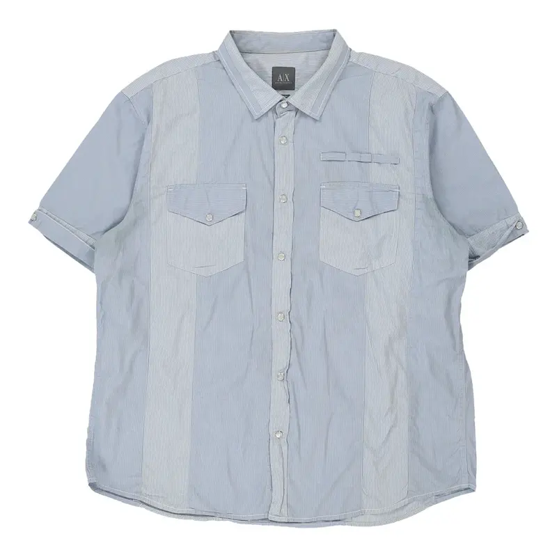 Armani Exchange Striped Short Sleeve Shirt - XL Blue Cotton