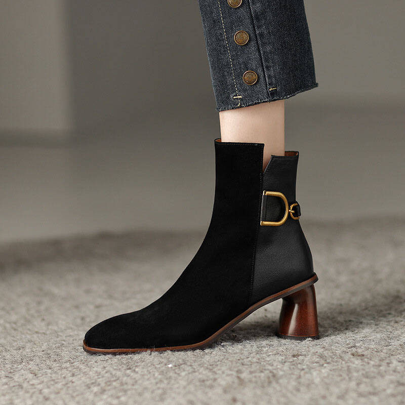 CHIKO Pascuala Square Toe Block Heels Ankle Boots