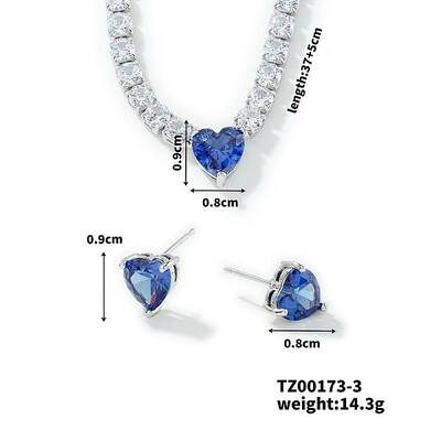 Elegant Brass Micro Pave Cubic Zirconia Heart Necklace and Earrings Set for Women