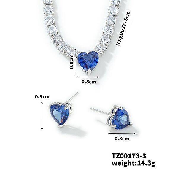 Elegant Brass Micro Pave Cubic Zirconia Heart Necklace and Earrings Set for Women