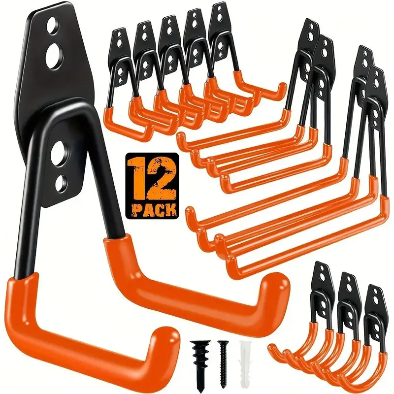 Heavy Duty Garage Rustproof Sturdy Hooks, 12pcs/set Utility Storage Hooks, Summer Gift Ideas, Wall Mount Garage Hanger for Po...