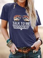 Women's Letter & Sunglasses Print Round Neck Tee, Fashion Casual Crew Neck Short Sleeve T-Shirt for Summer, Women's Clothes f...