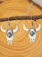 Vintage Cow Head Design Dangle Earrings (1 Pair), Turquoise Texture Decor Drop Earrings, Fashion Jewelry Accessories for Wome...
