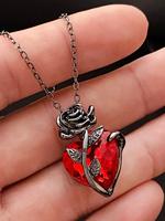 Unisex Street Style Heart Shaped Pendant Necklace, Trendy Rose Design Pendant Necklace, Fashionable Goth Jewelry for Men & Wo...