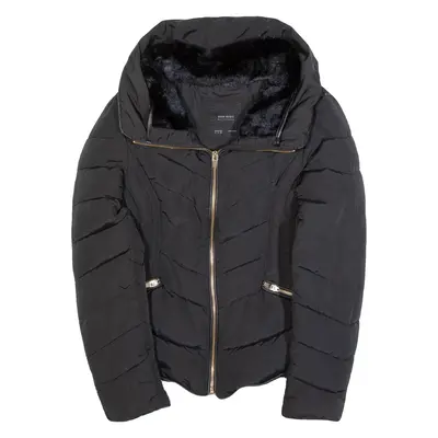ZARA BASICS Girls Puffer Jacket Black Hooded M