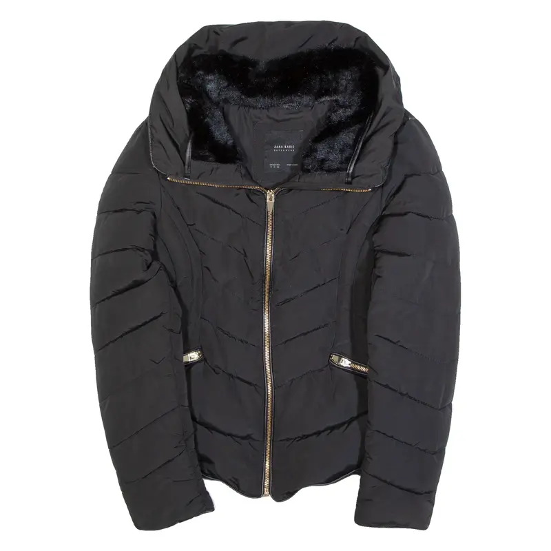 ZARA BASICS Girls Puffer Jacket Black Hooded M