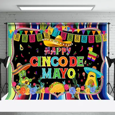 Rainbow Stripe Flags Floral Cinco De Mayo Backdrop - Aperturee