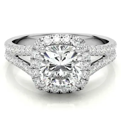 10K White Gold Cushion Cut Moissanite Engagement Ring