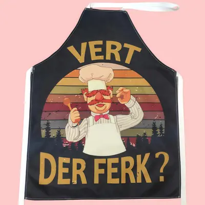 Chef Pattern Apron, Adult Size Sleeveless Kitchen Apron for Home Cooking & Cleaning, Working Apron for Restaurant, Cafe, Hote...