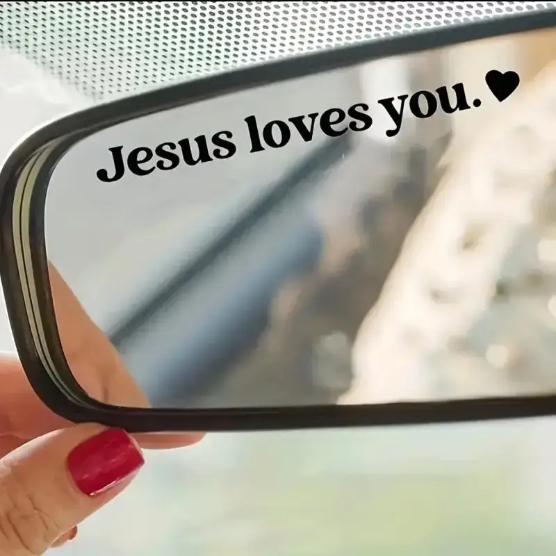 Slogan Pattern Car Rearview Mirror Sticker, 2 Counts/set Jesus Loves You Car Decal, Universal Decorative Windshield Sticker f...