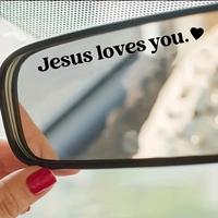 Slogan Pattern Car Rearview Mirror Sticker, 2 Counts/set Jesus Loves You Car Decal, Universal Decorative Windshield Sticker f...