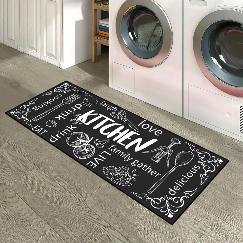 Kitchen Food & Letter Pattern Kitchen Mat, 1 Count Kitchen Rug, Household Mat for Home Decor