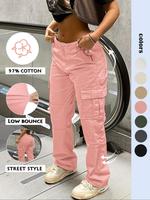 Women's Solid Cargo Pants, Casual Plain Comfort Basic Streetwear Pocket Design Trousers for Daily Wear, Going Out Bottoms, Au...