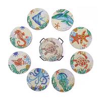 DIY Diamond Art Colorful Painting Coaster Kit, 8 Counts Sea World Pattern Diamond Art Colorful Painting Coaster, DIY Decora...