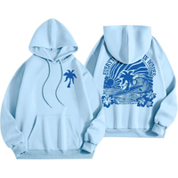 Pink Palm Puff Hoodie Light Blue color for Women 2024 Pink Graphic Hoodie Cute Preppy Sweatshirt Long Sleeve Drawstring Tops ...