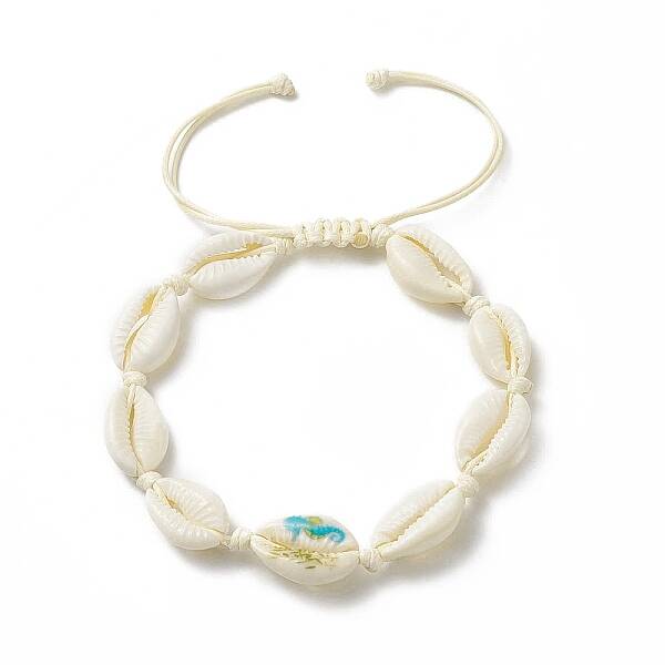 Narural Cowrie Shell Braided Bead Anklet for Women