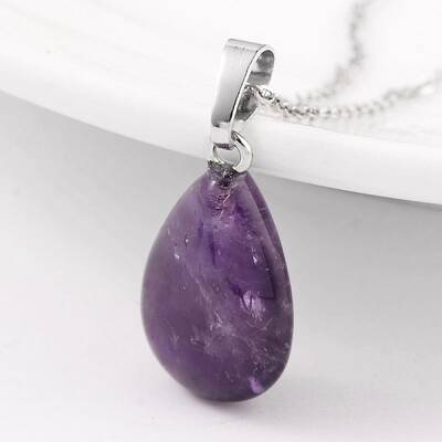 Teardrop Platinum Tone Brass Amethyst Pendants