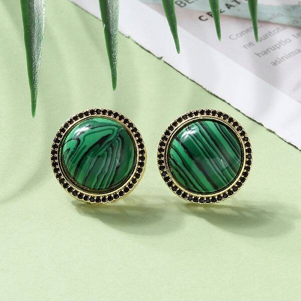 Half Round Brass Micro Pave Cubic Zirconia Stud Earrings