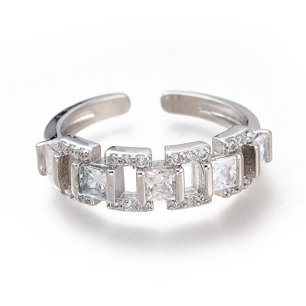 Brass Micro Pave Clear Cubic Zirconia Cuff Rings