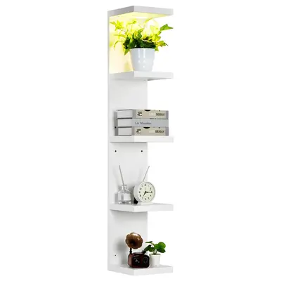 Garvee 5 Tier White Floating Shelves with Remote Control LED Lights, Wall Mounted Display Shelf, Space-Saving Storage for Liv...