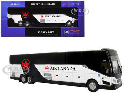 Prevost H3-45 Coach Bus Air Canada Landline Black and White Limited Edition 1/87 (HO) Diecast Model by Iconic Replicas