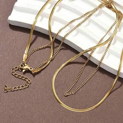 304 Stainless Steel Flat Snake Chain Twisted Chain Double Layer Necklaces