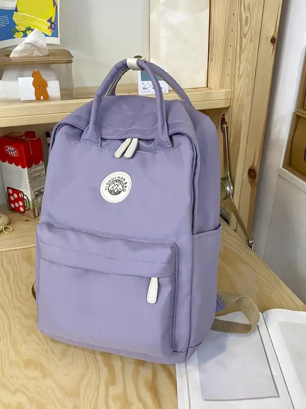 Women's Summer Simple Plain Letter Patch Decoration Large Capacity Backpack, Casual Outdoor Travel Bag, Handy Zipper Student ...