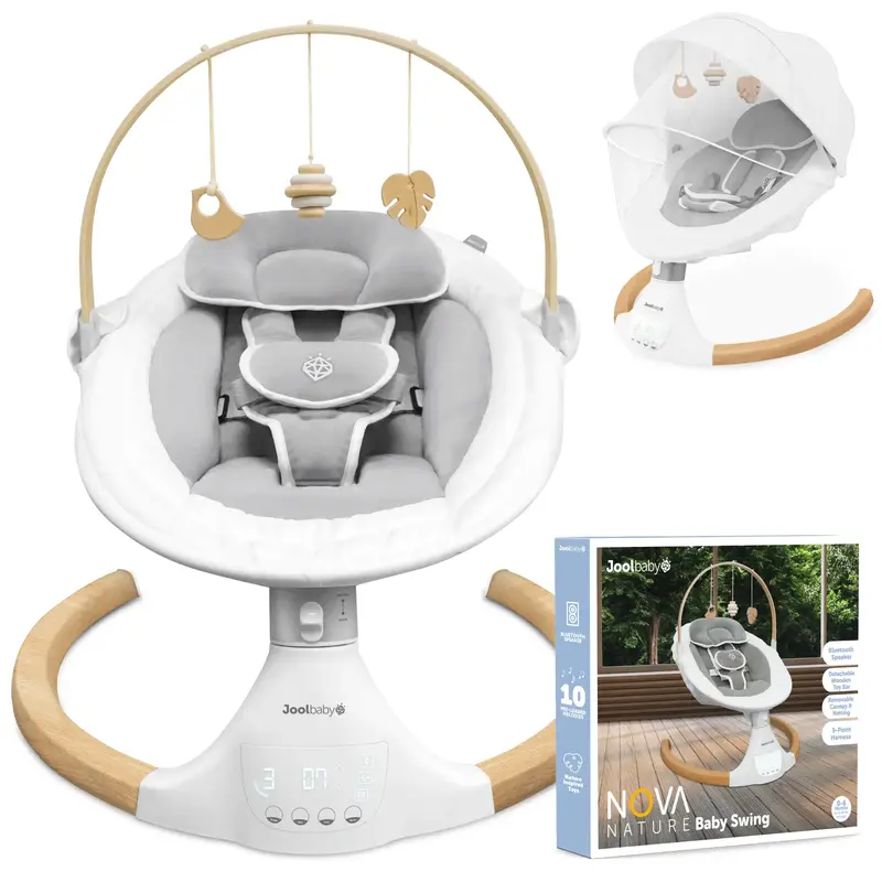 Jool Baby Nova Nature Baby Swing for Newborns - Natural Wood Toys, Electric Motorized Infant Swing, Bluetooth Music, Crib Fri...